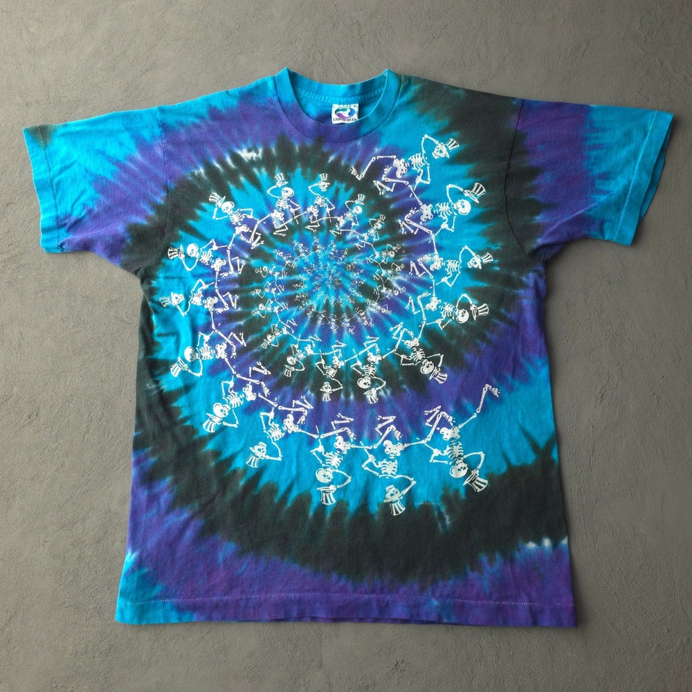 Vintage 90s Liquid Blue Blue Grateful Dead Spiral Skeletons T-shirt XL Uncle Sam